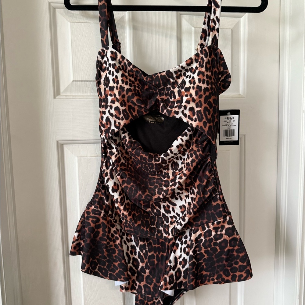 Nine West Black and Tan Animal Print Swimsuit